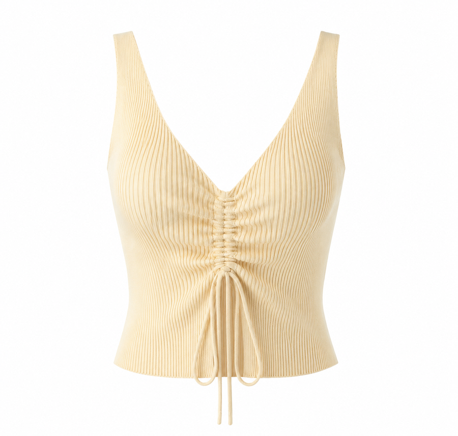 TOP CORTO ACANALADO CUELLO EN V · AJUSTE MODERNO