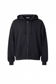 SUDADERA CON CAPUCHA Y CREMALLERA TEJIDO GRUESO · NEGRO LAVADO
