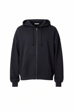 SUDADERA CON CAPUCHA Y CREMALLERA TEJIDO GRUESO · NEGRO LAVADO