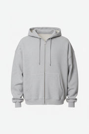 SUDADERA GRUESA GRIS JASPEADA CON CAPUCHA Y CIERRE