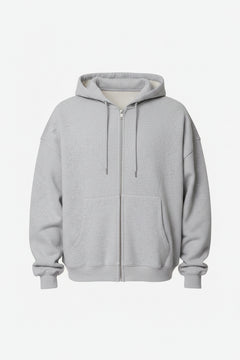 SUDADERA GRUESA GRIS JASPEADA CON CAPUCHA Y CIERRE