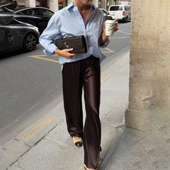PANTALONES ELEGANTES DE SATÉN CORTE ANCHO · ELEGANCIA SOFISTICADA