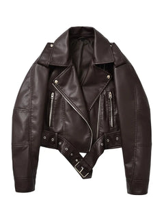 CHAQUETA MOTERA VINTAGE IMITACIÓN CUERO · CINTURÓN AJUSTABLE