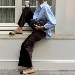 PANTALONES ELEGANTES DE SATÉN CORTE ANCHO · ELEGANCIA SOFISTICADA