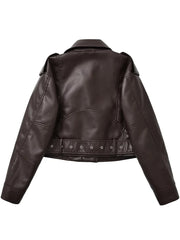 CHAQUETA MOTERA VINTAGE IMITACIÓN CUERO · CINTURÓN AJUSTABLE
