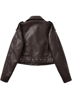 CHAQUETA MOTERA VINTAGE IMITACIÓN CUERO · CINTURÓN AJUSTABLE
