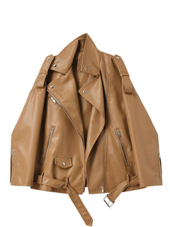 CHAQUETA MOTERA IMITACIÓN CUERO · CINTURÓN AJUSTABLE