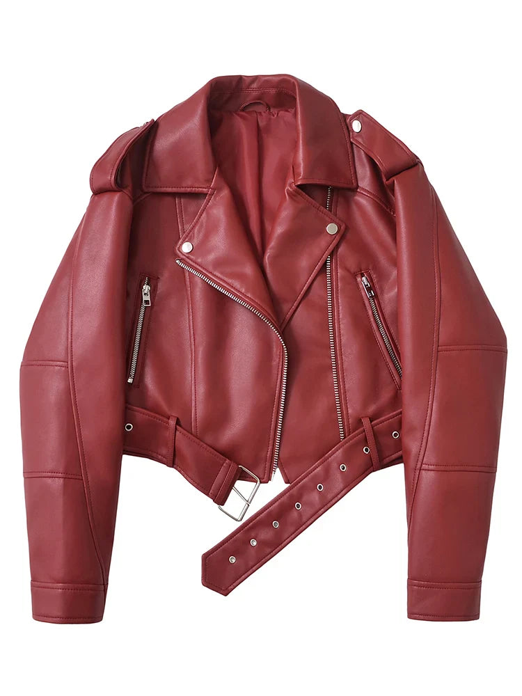 CHAQUETA MOTERA CINTURÓN AJUSTABLE · ESTILO URBANO VINTAGE