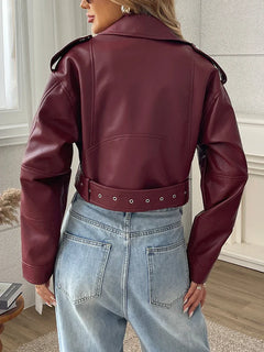 CHAQUETA MOTERA CINTURÓN AJUSTABLE · ESTILO URBANO VINTAGE