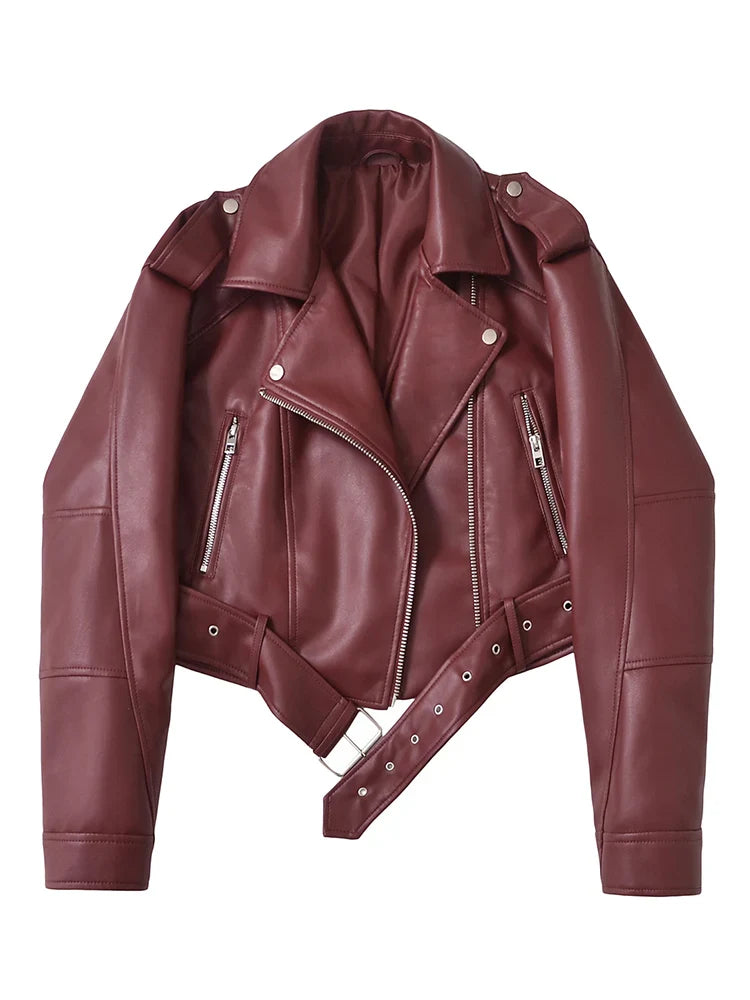 CHAQUETA MOTERA CINTURÓN AJUSTABLE · ESTILO URBANO VINTAGE