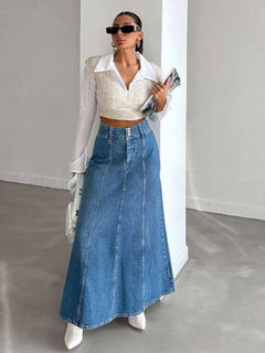 FALDA LARGA VAQUERA DENIM CLÁSICO · ESTILO CONTEMPORÁNEO