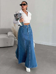FALDA LARGA VAQUERA DENIM CLÁSICO · ESTILO CONTEMPORÁNEO