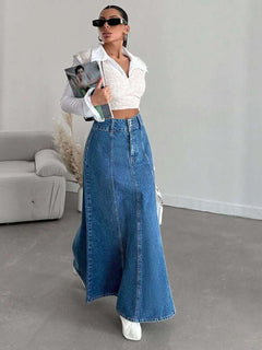 FALDA LARGA VAQUERA DENIM CLÁSICO · ESTILO CONTEMPORÁNEO