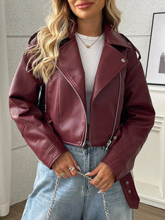 CHAQUETA MOTERA CINTURÓN AJUSTABLE · ESTILO URBANO VINTAGE