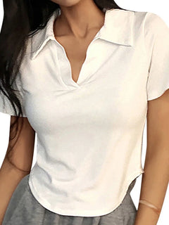 CAMISETA DE MANGA CORTA CON SOLAPAS · ESTILO ELEGANTE Y MODERNO