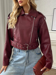 CHAQUETA MOTERA CINTURÓN AJUSTABLE · ESTILO URBANO VINTAGE