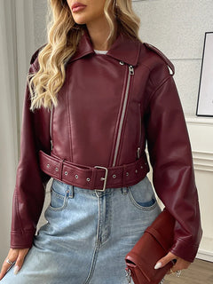 CHAQUETA MOTERA CINTURÓN AJUSTABLE · ESTILO URBANO VINTAGE