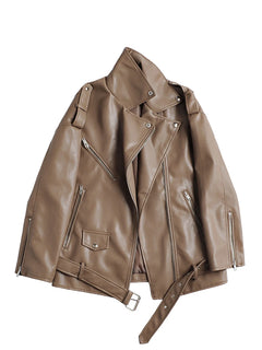 CHAQUETA MOTERA IMITACIÓN CUERO · CINTURÓN AJUSTABLE
