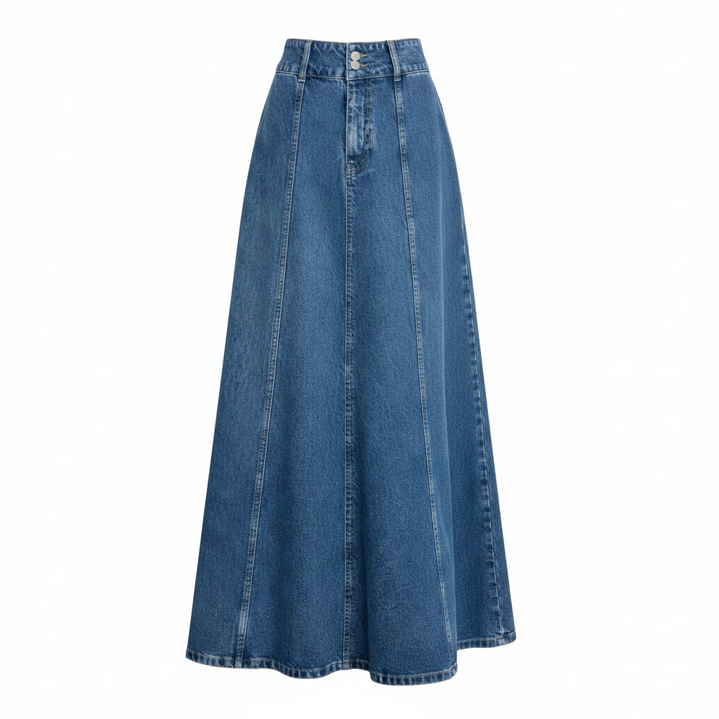 FALDA LARGA VAQUERA DENIM CLÁSICO · ESTILO CONTEMPORÁNEO